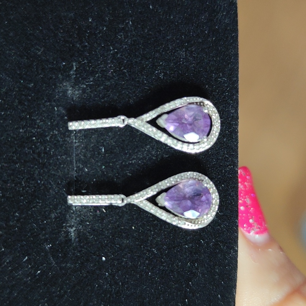 925 Purple Amethyst Teardrop Earrings